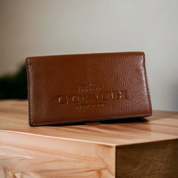 Coach Checkbook Wallet Classic Horse & Carriage Chestnut Brown Pebbled Leather - Picture 9 of 9